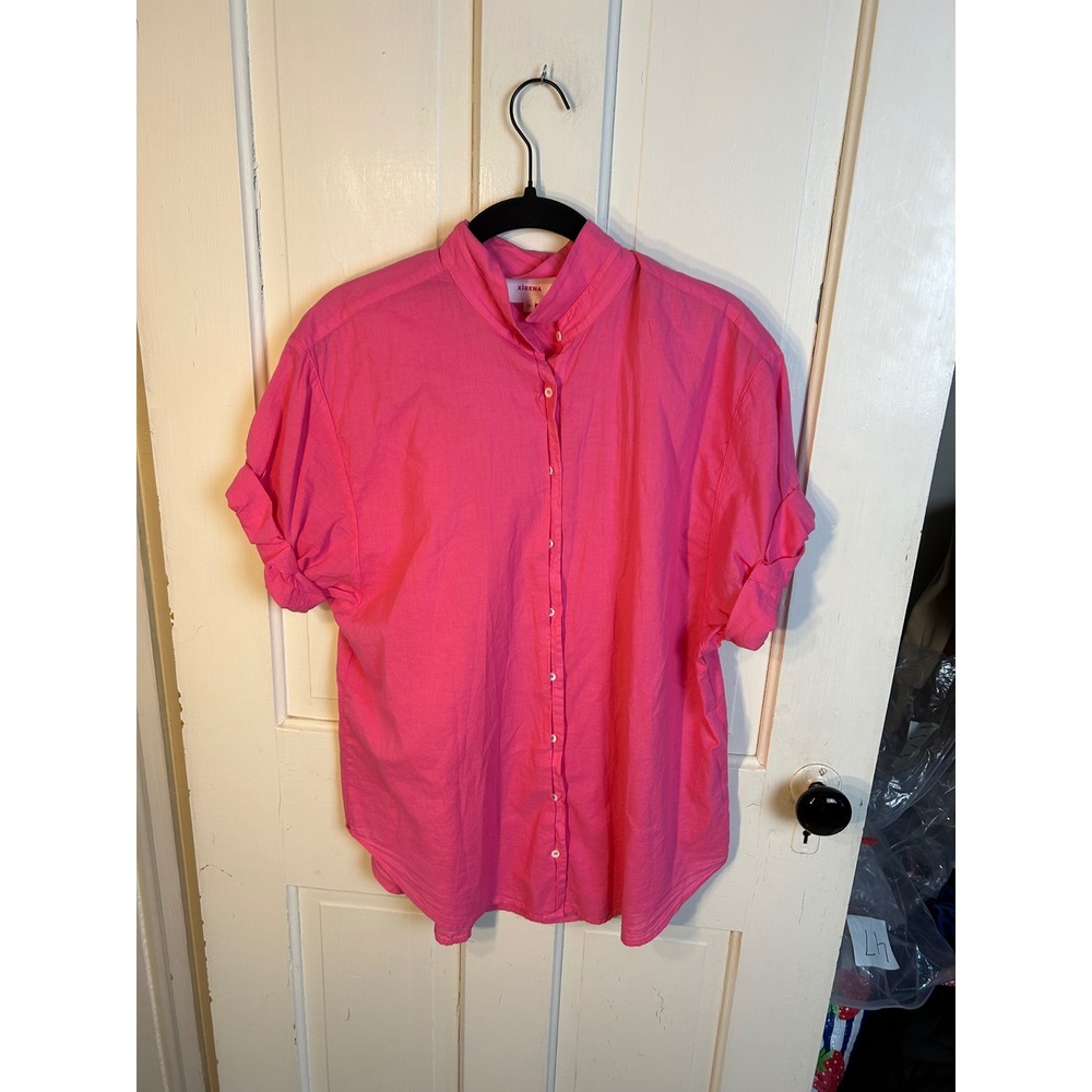 Xirena Channing Shirt Womens XS Pink Cotton Poplin Short Sleeve Button Up Blouse
